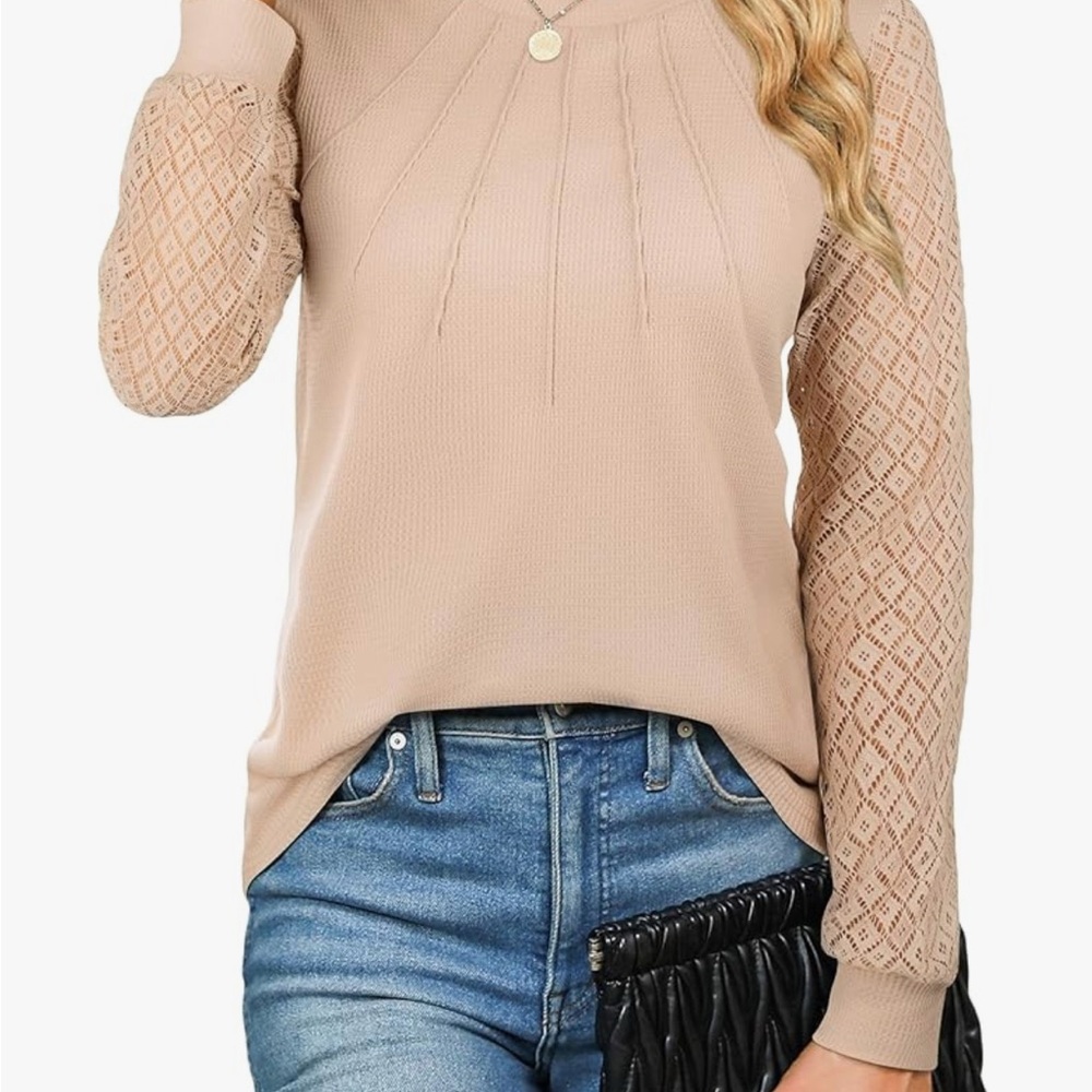 Chic Beige Women's Blouse with Textured Sleeves